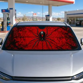 Black Widow Spider Web Blood Red Gothic Horror For Halloween Road Trips And Metal Fans Car Sunshade
