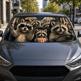 Raccoon Family Road Trip Cabin Adventure For Travel Lovers And Fun Wildlife Fans Car Sunshade