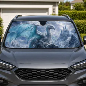 Majestic Ice Dragon Frozen Castle Fantasy Mountain Scene For Summer Travel Fantasy Fans Car Sunshade
