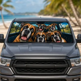 Realistic Boxer Dogs Road Trip Cabin Scene For Dog Lovers And Boxer Owners Travel Decor Car Sunshade