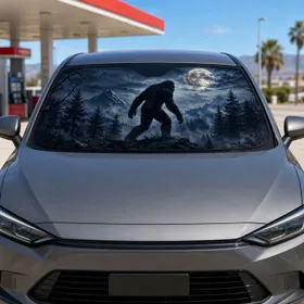 Moonlit Sasquatch Forest Silhouette Night Wilderness For Camping Road Trips Cryptid Fans Car Sunshade