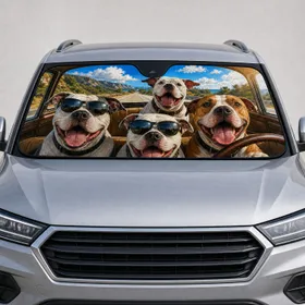 American Bulldog And Pit Bull Dogs In Sunglasses For Sunny Highway Road Trip Lover Gift Car Sunshade