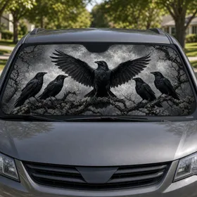 Gothic Black Crows On Bare Tree Branch For Moody Woodland Decor And Raven Lovers Car Sunshade
