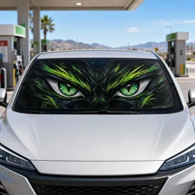 Emerald Dragon Eyes Anime Fantasy Goth Dark Aesthetic For Gamer And Cosplay Fans Car Sunshade
