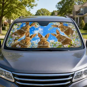 Peeking Brown Rabbits With Spring Blossoms For Cheerful Road Trips And Animal Lovers Car Sunshade