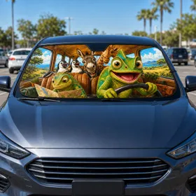 Lizard Driver With Safari Friends Road Trip Adventure For Family Travel Fans And Kids Car Sunshade