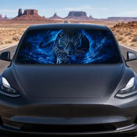 Blue Black Spotted Leopard With Aqua Water Glow For Night Jungle Adventure Style Car Sunshade