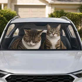 Two Realistic Tabby Cats In Cozy Cabin For Pet Lovers And Daily Commute Style Gift Car Sunshade