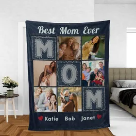 Custom Mom Photo Blanket, Personalized Photo Collage Fleece Throw Gift, Mother's Day Gift, Birthday Gift for Mother, Mommy Photo Throw Blanket