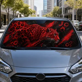 Crimson Leopard Big Cat With Blue Eye Dark Red Splatter Gothic Wildlife Decor For Drivers Car Sunshade