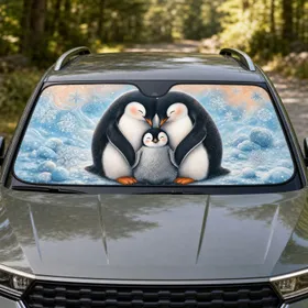 Penguin Family Snowy Arctic Scene For Winter Road Trips And Family Travel Decor Fans Car Sunshade