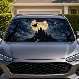 Halloween Witch Moon Haunted Castle Gothic Night Decor For Spooky Seasonal Drivers Car Sunshade