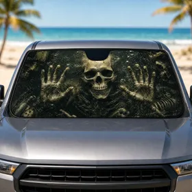 Realistic Skeleton In Murky Darkness For Gothic Horror Fans And Halloween Rides All Year Car Sunshade