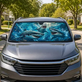 Great White Shark Ocean Scene For Beach Trips, Road Adventures, And Wildlife Fans Car Sunshade