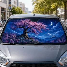 Moonlit Cherry Blossom Tree Fantasy Landscape For Dreamy Night Drives And Nature Lovers Car Sunshade