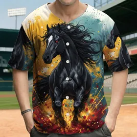 Black Horse Red Eyes Flowing Mane Mid-Stride White Blaze - Wildlife Lover Gift Baseball Jersey
