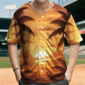 Tropical Palm Trees Sunset Silhouette - Summer Vacation Beach Travel Gift Baseball Jersey