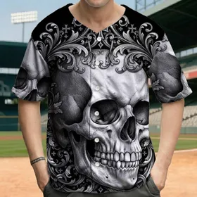 Skull Baroque Scroll Acanthus Leaves Maltese Cross - Statement Wear Gift Baseball Jersey