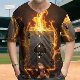 Ace of Spades Card Hand with Erupting Fire and Ember Sparks - Poker Player Gift Baseball Jersey