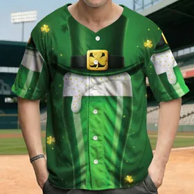 Leprechaun Hat Emerald Beer Glass Shamrocks - St. Patrick's Day Celebration Baseball Jersey