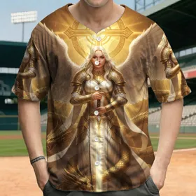 Majestic Archangel Golden Cross Serpentine Dragon Sword - Fantasy Art Lover Gift for Collectors Baseball Jersey