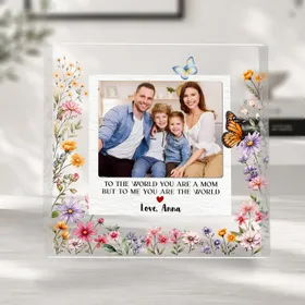 Personalized Mom Acrylic Plaque, Custom Photo Floral Polaroid Keepsake, Mother's Day Gift From Daughter, Desk Sign Decor
