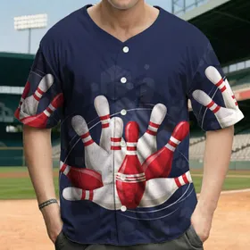 Bowling Pins Cluster - Bowling Alley Lifestyle Gift for League Players and Coaches Baseball Jersey