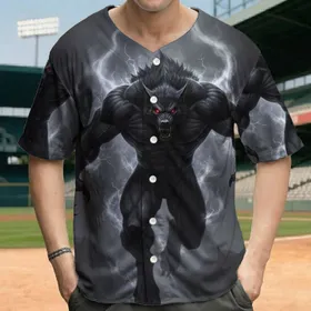 Aggressive Grey Werewolf Red Eyes Claws White Smoke Shadow Wolves - Wildlife Lover Gift Baseball Jersey