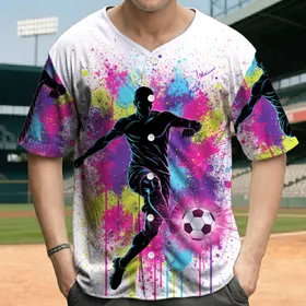 Soccer Player Mid-Kick Ball Paint Splatter - Sports Lover Gift for Athletes Baseball Jersey