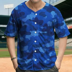 Blue Camouflage Organic Interlocking Shapes - Casual Everyday Wear for Camo Lover Baseball Jersey