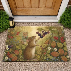 Brown Mouse Blackberry Woodland Wild Strawberry - Wildlife Home Decor Gift Doormat