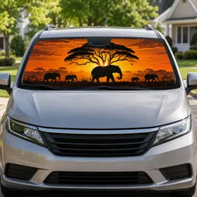 African Savanna Elephant Family Auto Heat Shield, Steering Wheel Protector Cover Car Sunshade