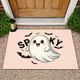 Plump Cartoon Ghost SPKY Letters Flying Bats - Halloween Holiday Party Decoration Gift Doormat