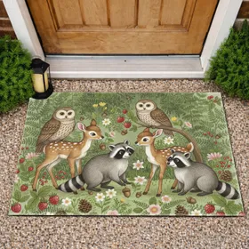 Woodland Animals Fawns Raccoons Owls - Wildlife Lover Gift Doormat
