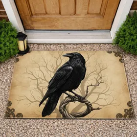 Black Raven Ornate Filigree Parchment Scroll - Antique Home Decor Gift Doormat