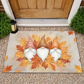 Three Autumn Gnomes Fall Foliage - Home Decor Gift for Gnome Lover Doormat