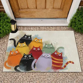 Seven Plump Cats Big Eyes Whiskers - Home Decor Gift for Cat Lover Doormat