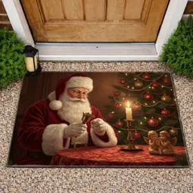 Santa Claus Hand Bell Christmas Tree Candle - Holiday Decor Gift Doormat