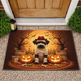 Black Puppy Mummy Jack-o'-lanterns - Halloween Home Decor Gift Doormat