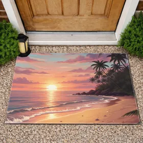 Tropical Beach Sunset Palm Trees Oceanfront - Home Decor Gift for Beach Lover Doormat