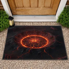 Deep Circular Volcanic Crater Molten Lava Fractured Earth Rock - Home Decor Accent Gift Doormat