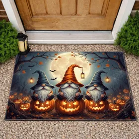 Gnomes Jack-o'-lanterns Full Moon Twilight Autumn Night - Halloween Forest Decor Gift Doormat
