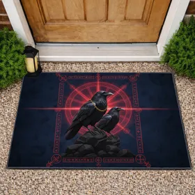 Black Ravens Golden Chain Ritual Wheel - Dark Fantasy Home Decor Gift for Fantasy Lover Doormat