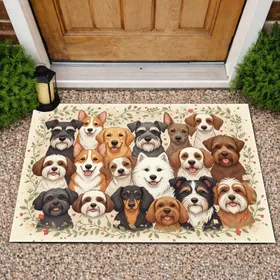 Diverse Dog Breeds Leafy Hearts - Home Decor Gift for Dog Lover Doormat