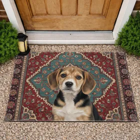 Beagle Puppy Oriental Rug Geometric Floral Medallion - Home Decor Gift for Dog Lover Doormat
