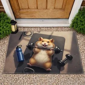 Golden Hamster Bench Press Barbell - Fitness Lover Home Decor Gift Doormat