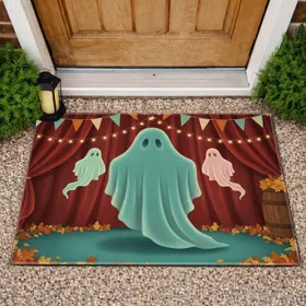 Floating Ghost Circus Tent Bunting Autumn Leaves String Lights - Fall Holiday Decor Doormat