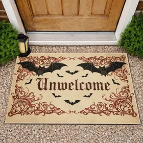 Black Bat Unwelcome Gothic Scrollwork - Halloween Party Gift Doormat