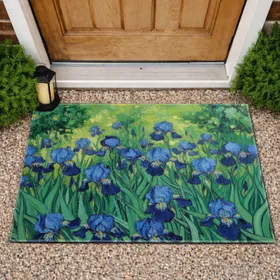 Blue Irises Lush Green Foliage Field - Home Decor Gift for Garden Lover Doormat