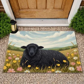 Black Sheep Wildflower Meadow - Farmhouse Decor Gift for Sheep Lover Doormat